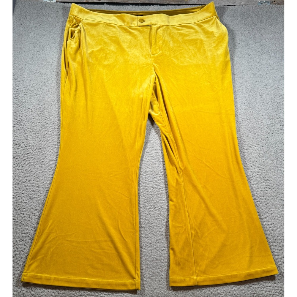 Universal Standard Farrah Flare Pants Womens 28 Yellow Velvet Satin Waistband